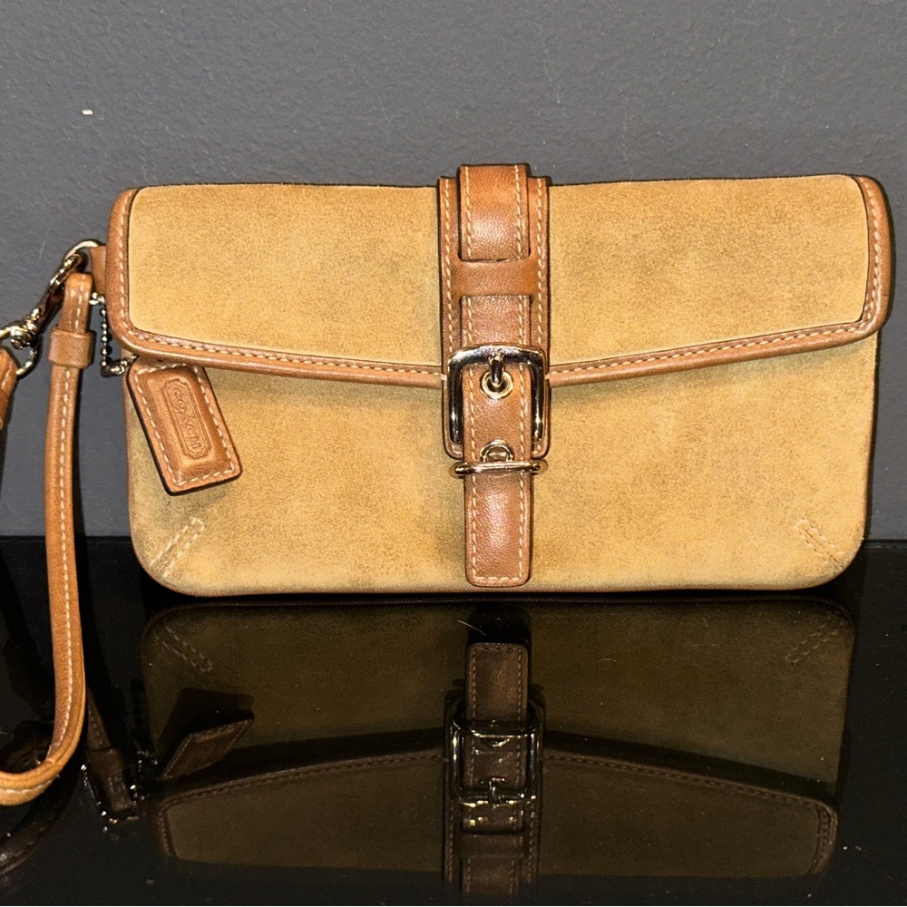 COACH | Tan/Brown Suede & Leather Wristlet